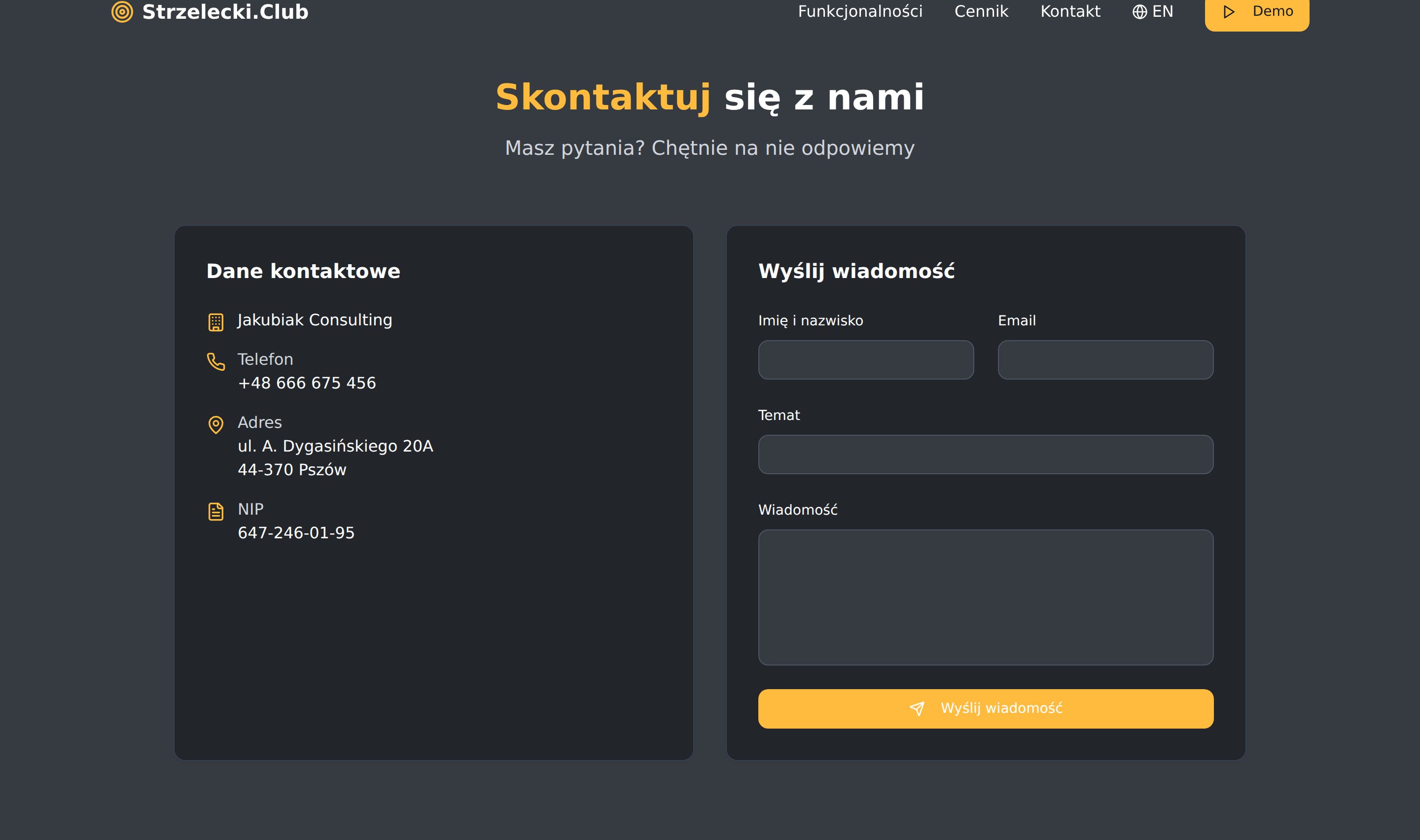 Sekcja kontaktowa i rezerwacja prezentacji demo